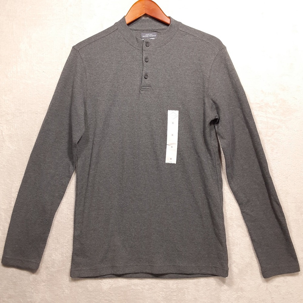 St. Johns Bay Mens Super Soft Henley Thermal Sweater Small Gray/Knit/NWOT!!